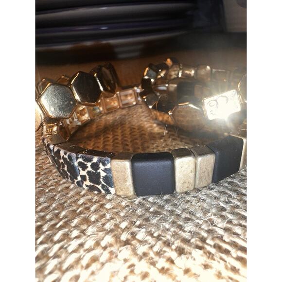 Gold Black Geometric Hexagonal & Square Flat Bead Stretch Bracelets--Set of 3 - Picture 11 of 12